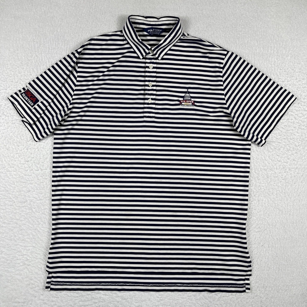 Polo Golf Ralph Lauren Shirt‎ Mens XL Navy White Striped US Open 2011 Polo